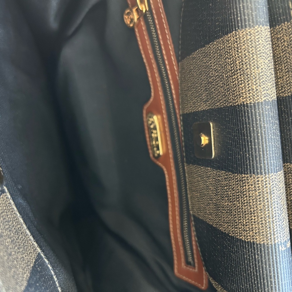 RARE! FENDI LEATHER KHAKI PECAN LOGO PCV TOTE BAG - Picture 7 of 12